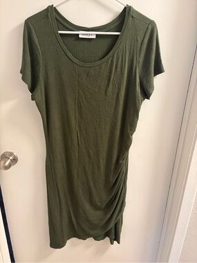 Gilli Olive Green Ribbed Scoop Neck Ruched Tulip Hem Bodycon Dress Plus Size XL